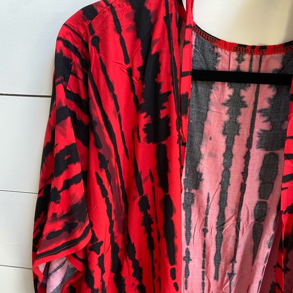 Red Tie Dye Boho Swim Coverup Kimono Robe - Picture 7 of 7